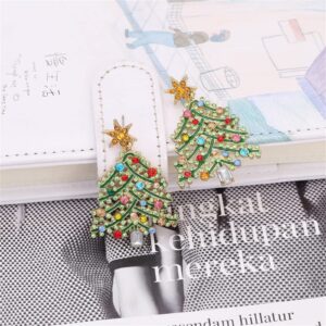 Sparkling Stars Christmas Tree Rhinestone Beads Inlaid Dangle Earrings Charming Colorful Crystal Beaded Xmas Tree Star Drop Earrings for Women Girls Xmas Birthday Party Exquisite Jewelry Gift (A)