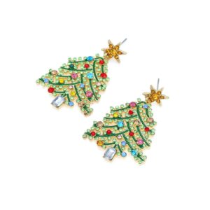 Sparkling Stars Christmas Tree Rhinestone Beads Inlaid Dangle Earrings Charming Colorful Crystal Beaded Xmas Tree Star Drop Earrings for Women Girls Xmas Birthday Party Exquisite Jewelry Gift (A)