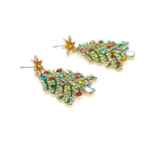 Sparkling Stars Christmas Tree Rhinestone Beads Inlaid Dangle Earrings Charming Colorful Crystal Beaded Xmas Tree Star Drop Earrings for Women Girls Xmas Birthday Party Exquisite Jewelry Gift (A)