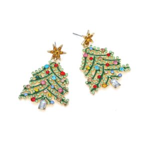 Sparkling Stars Christmas Tree Rhinestone Beads Inlaid Dangle Earrings Charming Colorful Crystal Beaded Xmas Tree Star Drop Earrings for Women Girls Xmas Birthday Party Exquisite Jewelry Gift (A)