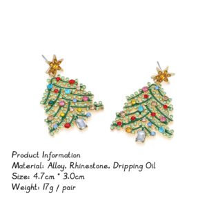 Sparkling Stars Christmas Tree Rhinestone Beads Inlaid Dangle Earrings Charming Colorful Crystal Beaded Xmas Tree Star Drop Earrings for Women Girls Xmas Birthday Party Exquisite Jewelry Gift (A)