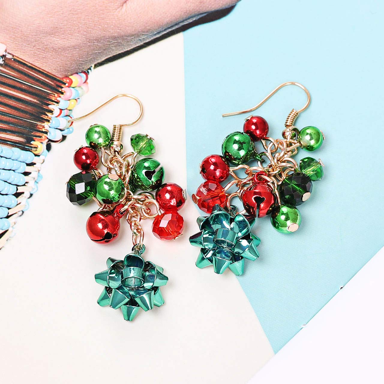 XOCARTIGE Christmas Earring Set Jingle Bell Drop Dangle Earrings Holiday Party Gift for Women (F 1 Pair Bow)