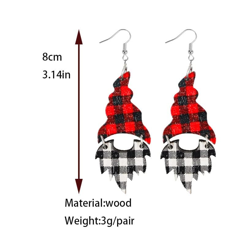 Christmas Earrings for Women Winter Dangling Earring Plaid Wood Christmas Jewelry for Girls-black plaid