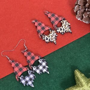 Christmas Earrings for Women Winter Dangling Earring Plaid Wood Christmas Jewelry for Girls-black plaid