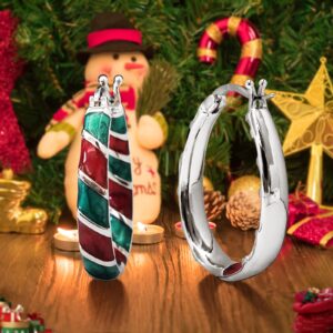 Christmas Hoop Earrings for Women Enamel Holiday Xmas Ornament Loop Earring Charm Jewelry Gift