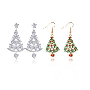 christmas tree earrings christmas earrings dangle for women zircon christmas tree earrings xmas earrings gift for women (christmas tree earrings 2pcs)