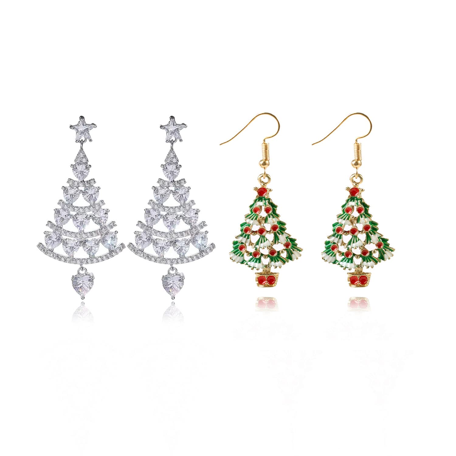 Christmas Tree Earrings Christmas Earrings Dangle for Women Zircon Christmas Tree Earrings Xmas Earrings Gift for women (Christmas Tree Earrings 2pcs)