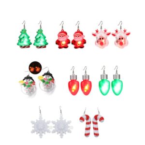 Cute Christmas LED Lights Dangling Hook Earrings for Women Teen Girls Santa Claus Christmas Tree Snowflake Snowman Light Up Dangle Charm Drop Glowing in The Dark Huggie Hook Hoop Earring Stud Fashion Xmas Jewelry Gifts Hypoallergenic (Christmas Tree)