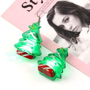 Cute Christmas LED Lights Dangling Hook Earrings for Women Teen Girls Santa Claus Christmas Tree Snowflake Snowman Light Up Dangle Charm Drop Glowing in The Dark Huggie Hook Hoop Earring Stud Fashion Xmas Jewelry Gifts Hypoallergenic (Christmas Tree)