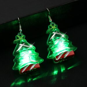 Cute Christmas LED Lights Dangling Hook Earrings for Women Teen Girls Santa Claus Christmas Tree Snowflake Snowman Light Up Dangle Charm Drop Glowing in The Dark Huggie Hook Hoop Earring Stud Fashion Xmas Jewelry Gifts Hypoallergenic (Christmas Tree)