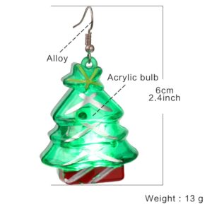 Cute Christmas LED Lights Dangling Hook Earrings for Women Teen Girls Santa Claus Christmas Tree Snowflake Snowman Light Up Dangle Charm Drop Glowing in The Dark Huggie Hook Hoop Earring Stud Fashion Xmas Jewelry Gifts Hypoallergenic (Christmas Tree)