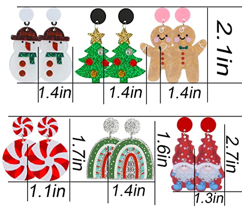 Cooluckday Christmas Earrings for Women Dangling Acrylic Christmas Tree Gnome Gingerbread Man Candy Snowman Earrings Christmas Stud Earrings for Women Christmas Gifts(4/6Pcs)