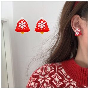 Charistmas Earring Set for Women, 5 Pairs Cute Resin Christmas Stud Earrings,Christmas Trees, Bells,Santa Claus,Snowman,elk Earrings (Red)