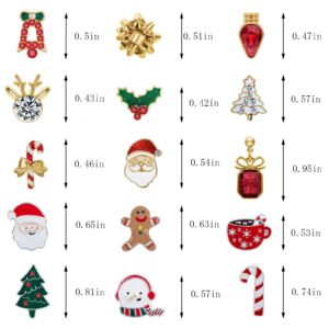 Christmas Earrings for Women,15 Pairs Hypoallergenic Santa Claus Candy Cane Snowman Christmas Tree Stud Holiday Earring Set Gift for Teen Girls Jewelry