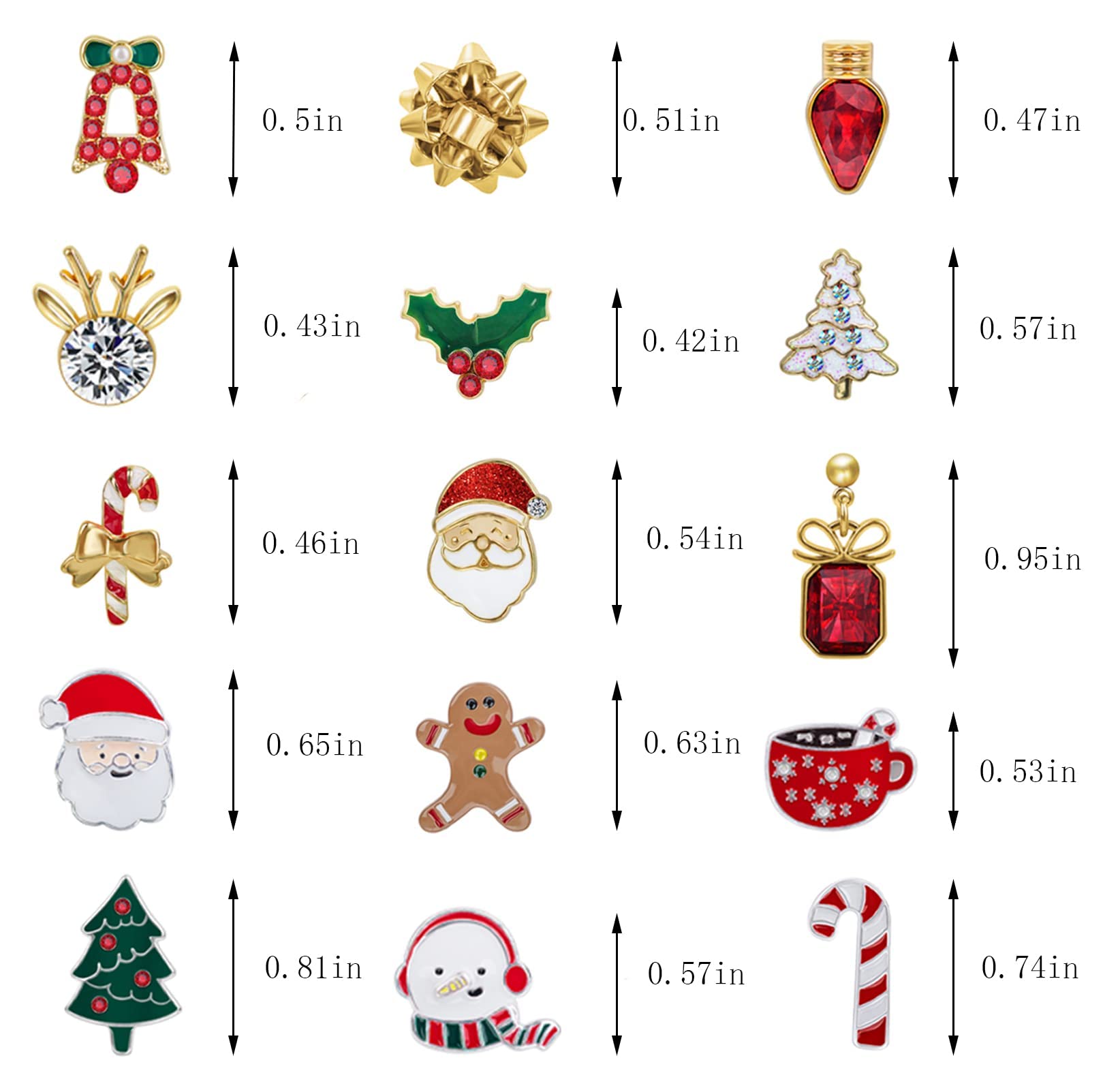 Christmas Earrings for Women,15 Pairs Hypoallergenic Santa Claus Candy Cane Snowman Christmas Tree Stud Holiday Earring Set Gift for Teen Girls Jewelry