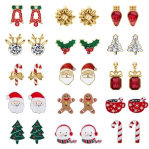 Christmas Earrings for Women,15 Pairs Hypoallergenic Santa Claus Candy Cane Snowman Christmas Tree Stud Holiday Earring Set Gift for Teen Girls Jewelry