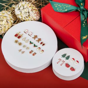 Christmas Earrings for Women,15 Pairs Hypoallergenic Santa Claus Candy Cane Snowman Christmas Tree Stud Holiday Earring Set Gift for Teen Girls Jewelry