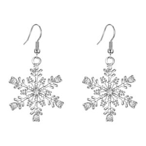 ever faith silver-tone austrian crystal winter party snowflake pierced hook dangle earrings clear