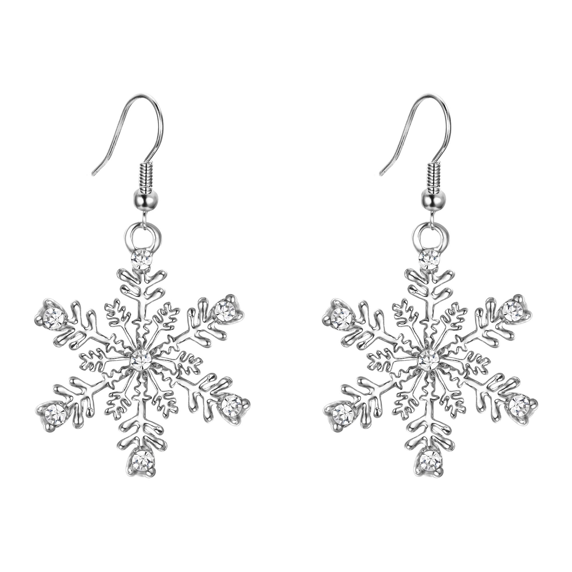 EVER FAITH Silver-Tone Austrian Crystal Winter Party Snowflake Pierced Hook Dangle Earrings Clear