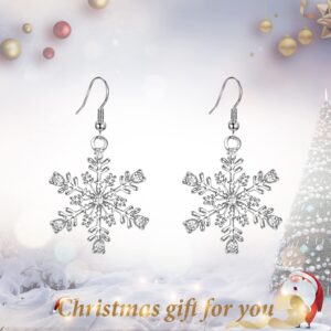 EVER FAITH Silver-Tone Austrian Crystal Winter Party Snowflake Pierced Hook Dangle Earrings Clear