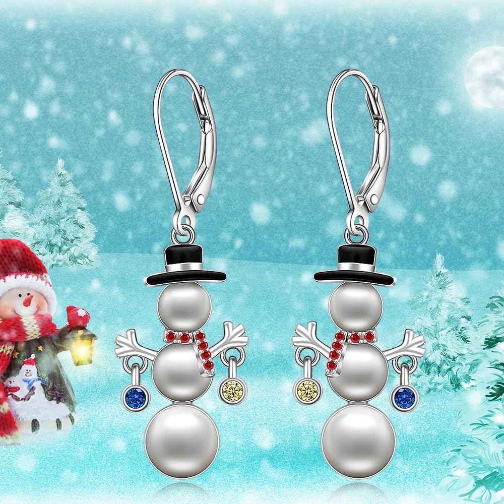 Christmas Snowman Earrings Pearl Earrings for Women Dangle Drop Winter Snow Red Santa Leverback Holiday Christmas Xmas Gift