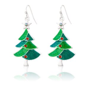 rarelove green christmas tree with star red rhinestone pierced dangle earrings cz crystal silver plated alloy holiday for women