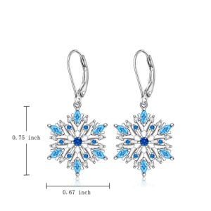 Snowflake Earrings for Women Sterling Silver Winter Snow Flower Leverback Drop Dangle Earrings Blue Sapphire Holiday Christmas Jewelry Gifts