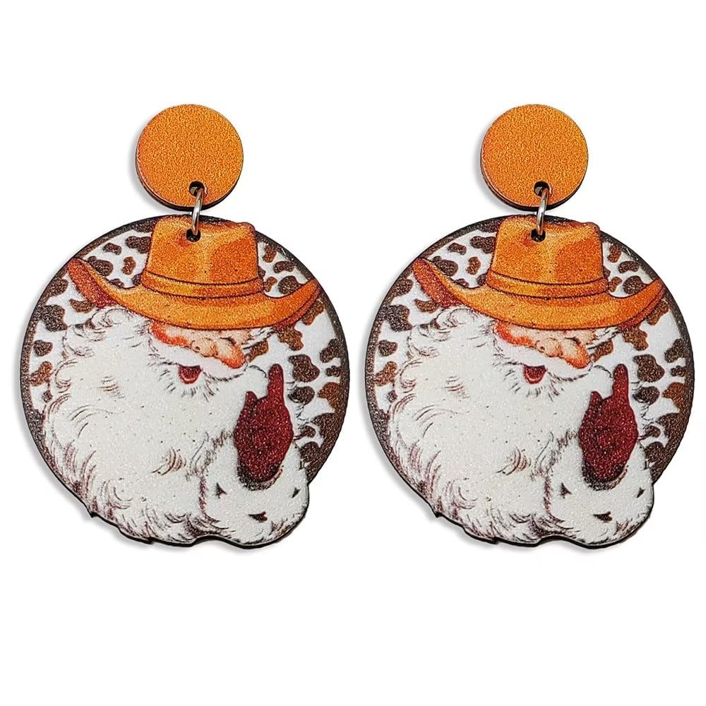 Zian Christmas Earrings Cowboy Hat Santa Earrings Round Wooden Earrings Christmas Jewelry Holiday Earrings