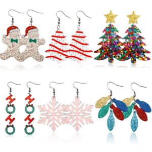 Christmas Earrings For Women Christmas Dangle Earrings Holiday Earrings Acrylic Christmas Tree Gingerbread Decoration Christmas Jewelry 6 Pairs