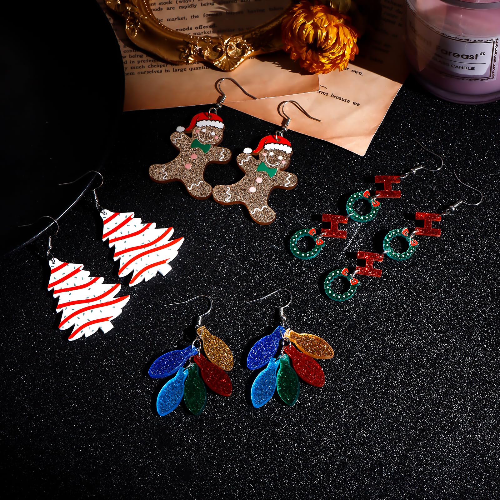 Christmas Earrings For Women Christmas Dangle Earrings Holiday Earrings Acrylic Christmas Tree Gingerbread Decoration Christmas Jewelry 6 Pairs