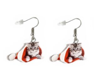 cute acrylic christmas animal red hat dangle earrings cat dog reindeer chihuahua earrings dangle for women charm decoration gifts-cat a