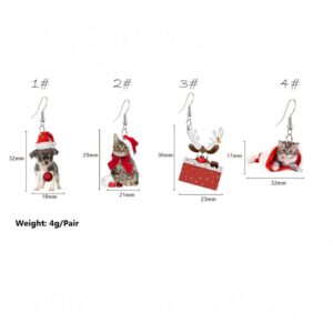 Cute Acrylic Christmas Animal Red Hat Dangle Earrings Cat Dog Reindeer Chihuahua Earrings Dangle For Women Charm Decoration Gifts-Cat A