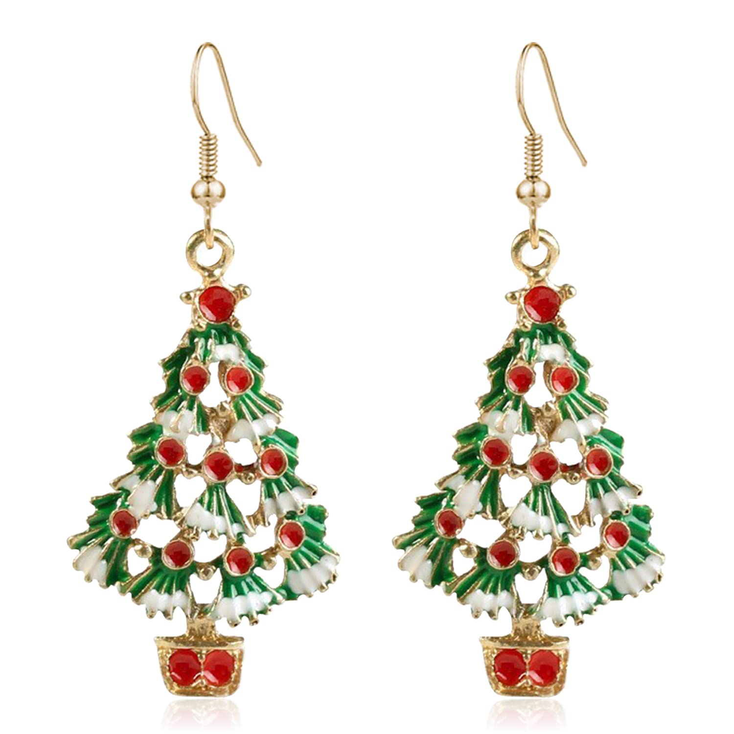 QUPENGXU Sparkling Christmas Tree Earrings Distinctive Screw Christmas Tree Potted Drop Dangle Earrings For Women (Flowerpot)