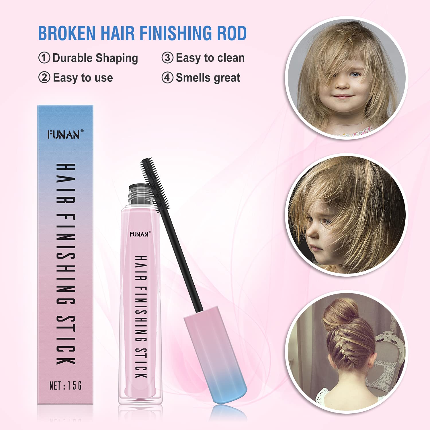 FUNAN Hair Finishing Stick 2 Pack for Small Broken Hair Cream/Gel for Women Naturally Refreshing, Non-Greasy and Non-Sticky