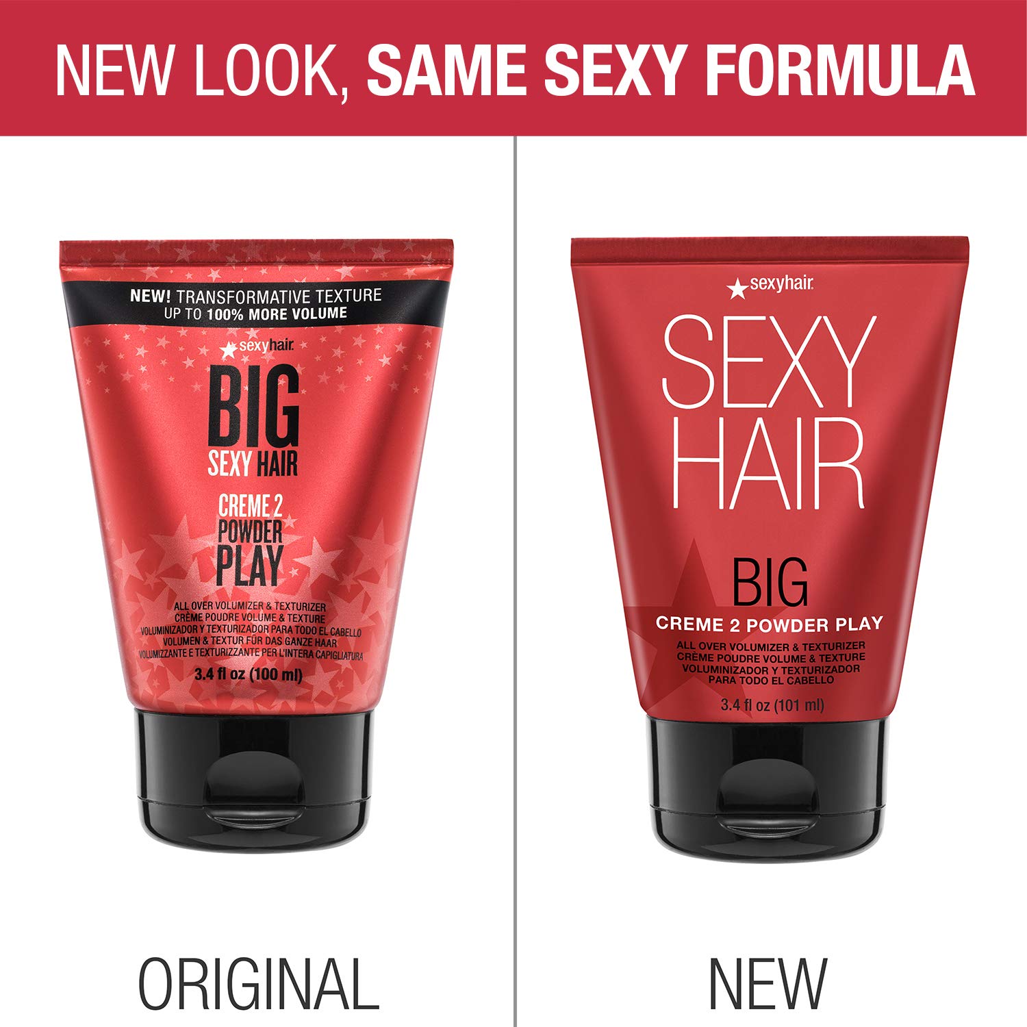 SexyHair Big Creme 2 Powder Play All Over Volumizer and Texturizer, 3.4 Oz | Up to 100% More Volume | Creme to Powder Formula | All Hair Types