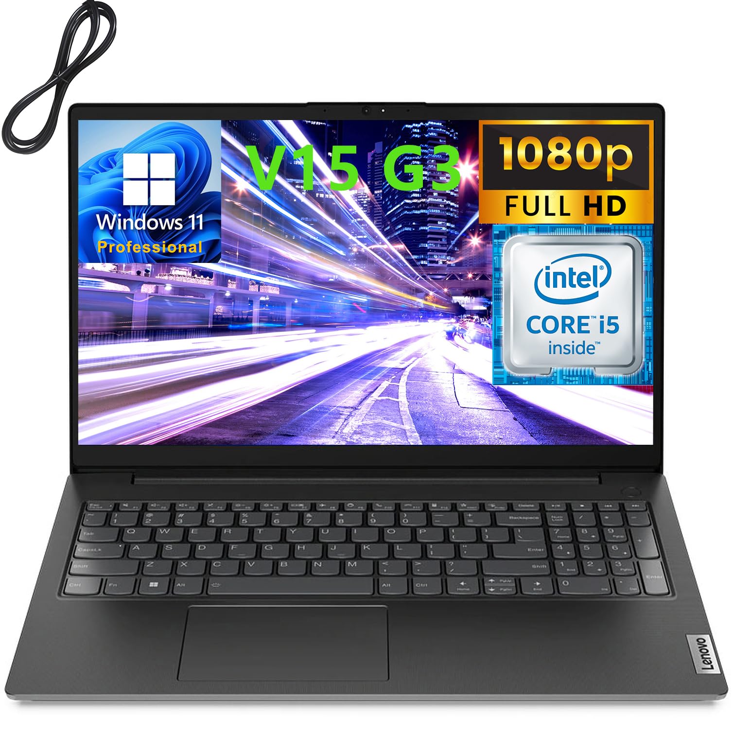 Lenovo 2023 V15 G3 15.6" FHD Business Laptop Computer, 12th Gen Intel 10 Cores i5-1235U (Beat i7-1195G7), 16GB DDR4 RAM, 512GB PCIe SSD, 802.11AC WiFi, Bluetooth 5.1, Windows 11 Pro, AZ-XUT Cable