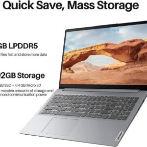 Lenovo IdeaPad 1 Laptop for Business and Student, 15.6" HD Anti-Glare Display, AMD Dual-core Processor Up to 3.5 GHz, 4GB RAM, 192GB Storage(128GB SSD+64GB MSD), AMD Radeon Graphics, WiFi 6, Win 11 S