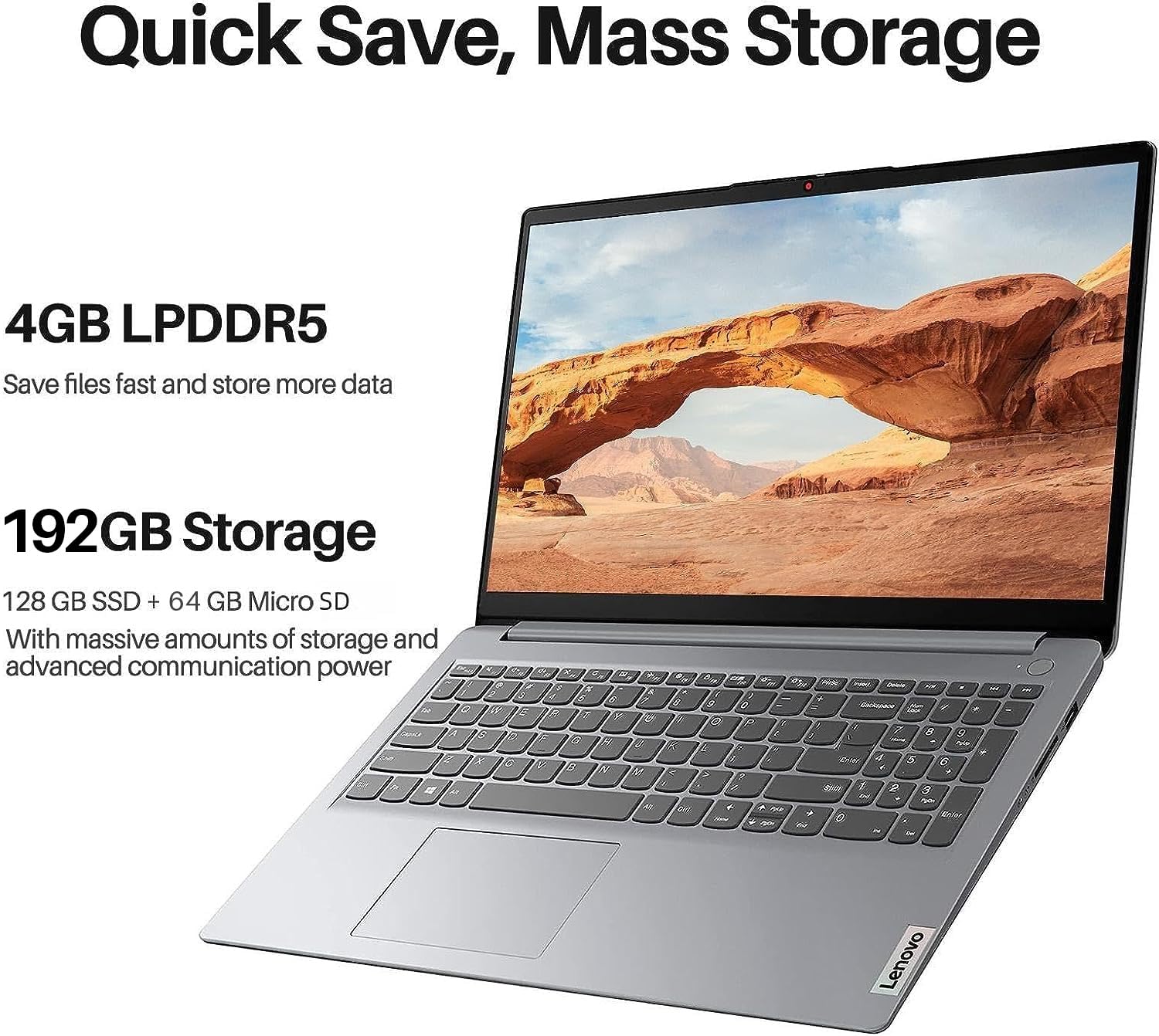 Lenovo IdeaPad 1 Laptop for Business and Student, 15.6" HD Anti-Glare Display, AMD Dual-core Processor Up to 3.5 GHz, 4GB RAM, 192GB Storage(128GB SSD+64GB MSD), AMD Radeon Graphics, WiFi 6, Win 11 S