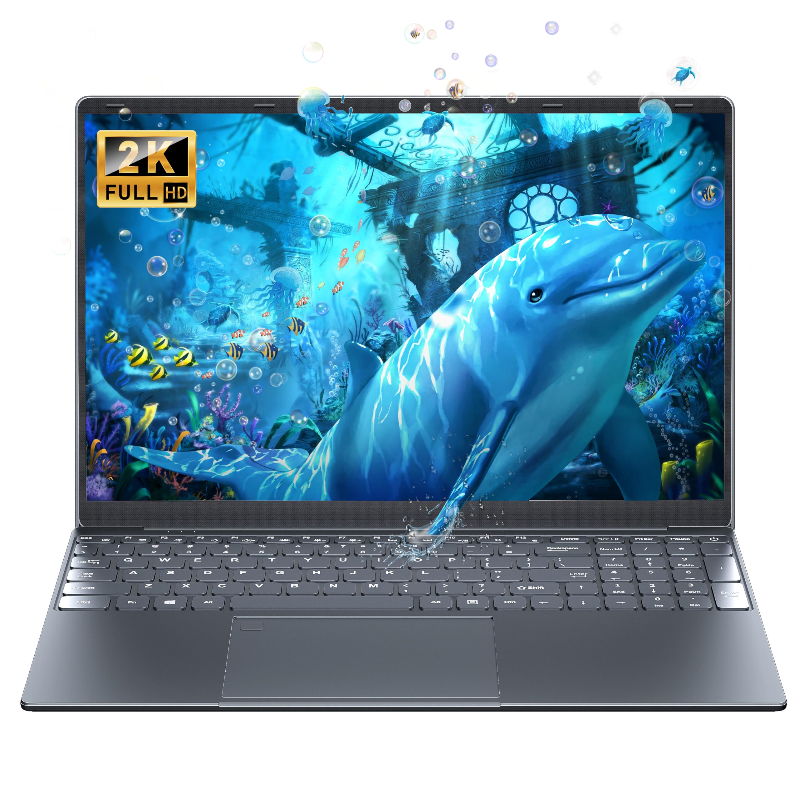 【Win 11/MS Office 2019】16" Laptop Computer 12th Gen Alder Lake N95 CPU (Up to 3.4Ghz) Quad-Core 12G LPDDR5 RAM 512GB SSD, Narrow Bezels 1920*1200 2K FHD IPS Screen/Backlit KB/Fingerprint Unlock(Gray)