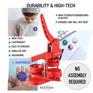 Nice2Have Button Maker Machine 2.25 inch (58mm) - (100pcs Buttons,5pcs Bottle Openers,5pcs Fridge Magnets, 500+ Free Designs,Circle Cutter&Magic Book&Paper) - Installation-Free Pin Maker Machine