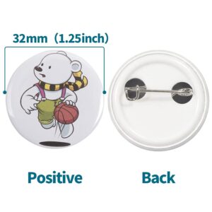 Happizza 500 Sets 32mm(1.25 inch) Blank Pin Back Button Parts for Button Maker Machine 32mm, Round Badge Making Supplies, includes Metal Cover, Plastic Button Back Cover, Clear Film&Blank Paper