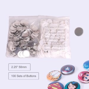 CREWORKS 100 Sets 2.25 inch/58mm Blank Button Badge for Button Making Machine, Button Maker Supplies Round Badge Button Press Refill, Includes Metal Shells & Clear Mylar & Plastic Base