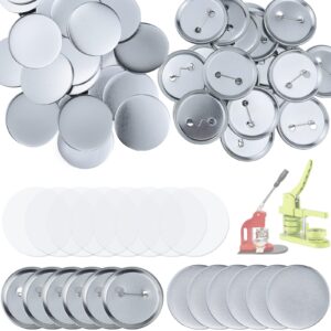 artcute 150pcs 58mm/2.28inch blank button making supplies badge parts, round button pin badge blanks set for button maker machine, includes metal button pin back cover, metal cover & clear film