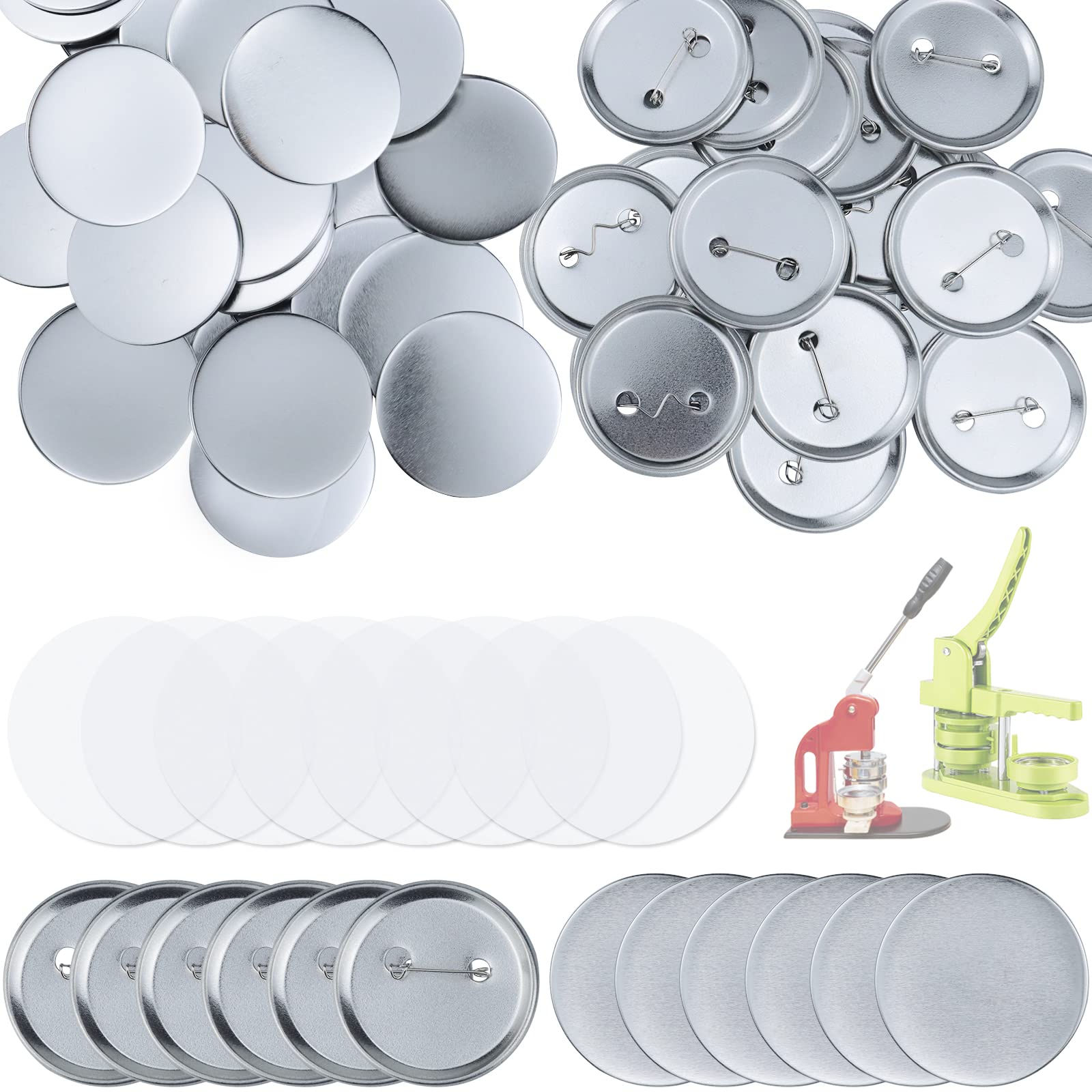 ArtCute 150Pcs 58mm/2.28inch Blank Button Making Supplies Badge Parts, Round Button Pin Badge Blanks Set for Button Maker Machine, includes Metal Button Pin Back Cover, Metal Cover & Clear Film