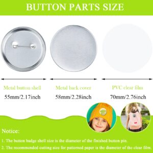 ArtCute 150Pcs 58mm/2.28inch Blank Button Making Supplies Badge Parts, Round Button Pin Badge Blanks Set for Button Maker Machine, includes Metal Button Pin Back Cover, Metal Cover & Clear Film