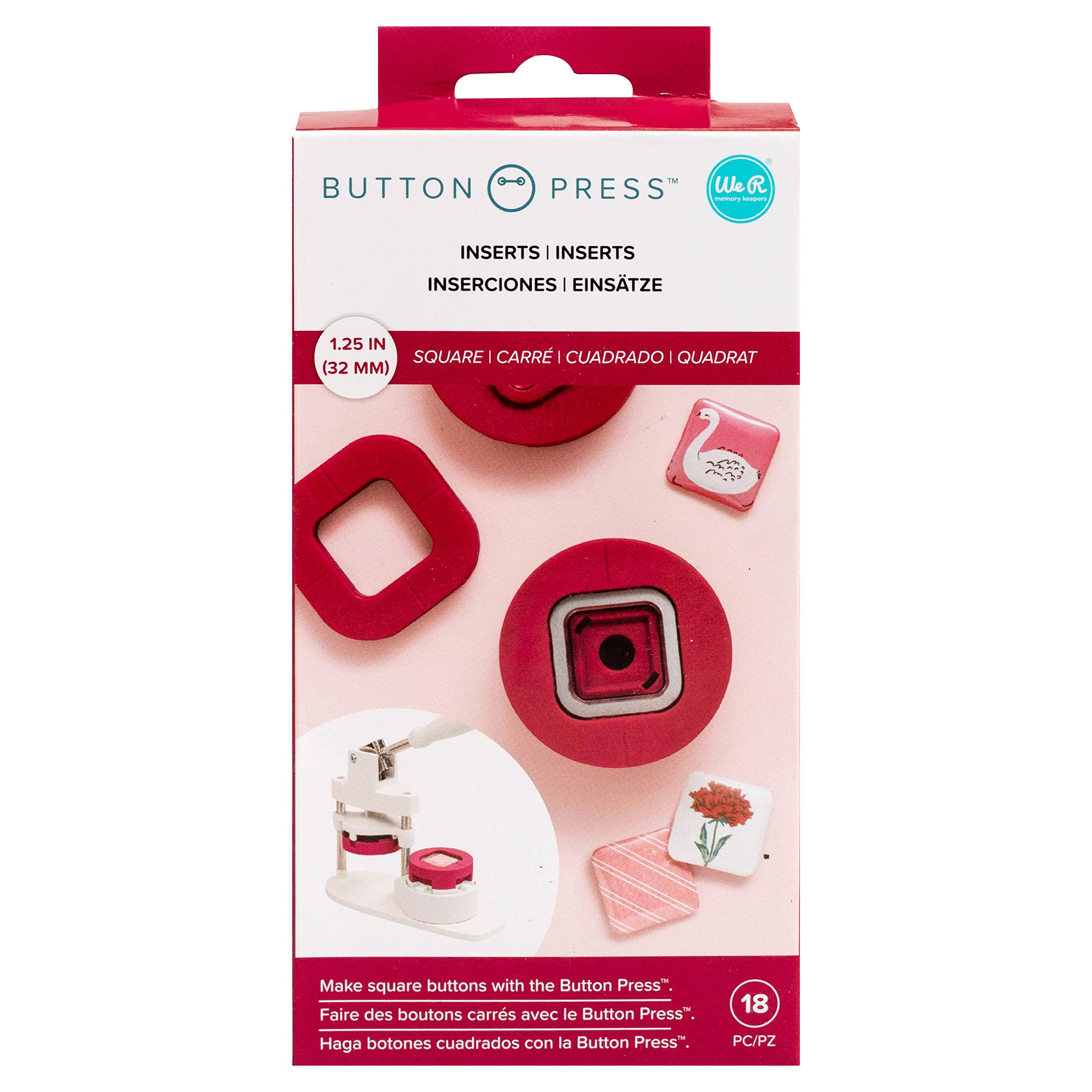 We R Memory Keepers Button Press Insert Square, Makes 32mm DIY Square Buttons, Perfect for Backpacks, Purses, Bags, and More, Use with Favorite Fabrics, Papers, Stickers, Crafting, Scrapbooking