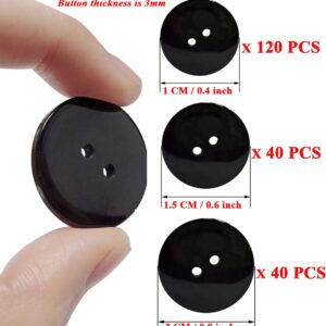 Black Button for Sewing-200 PCS Craft Assorted Shirt Jean Coat Buttons-2 Hole Large Snap Handmade Ornament Buckle with 3 Size for Clothing Pant Hat DIY Decoration-Round Resin Manual Sewing Clasp Kit