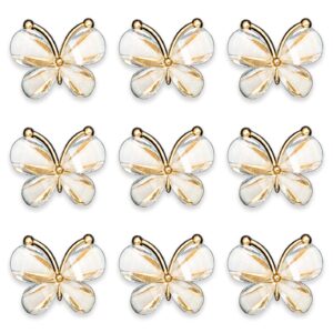 builcker 50pcs butterfly head ornament diy accessories alloy butterfly transparent shiny acrylic wings flat gold-plated accessories for home buttons clothes shoes hats crafts decor (white)