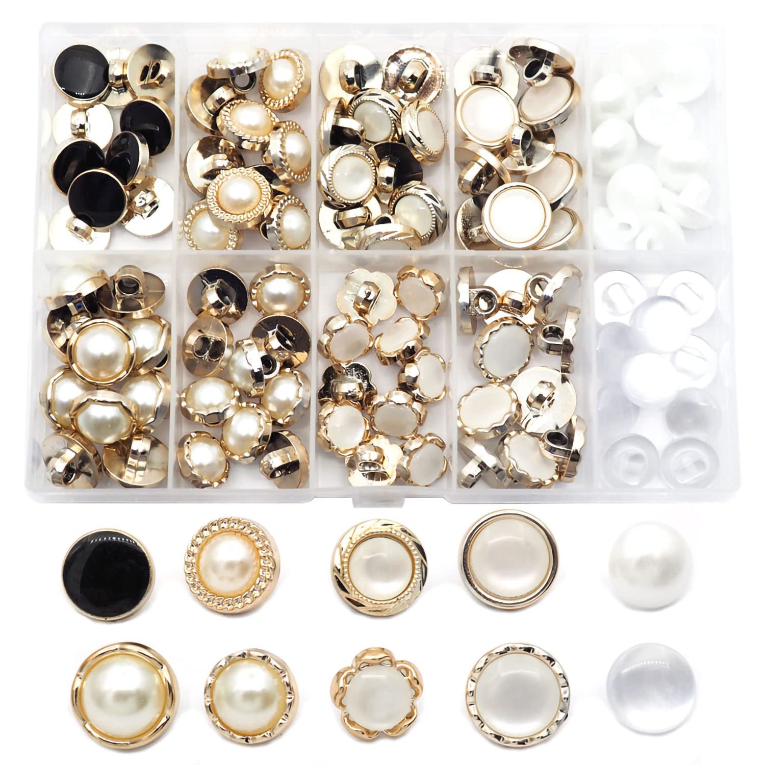 Wiosny 10 Stylish Resin Button Suits Sewing Button for Crafting, Sewing Replacement, Knitting Sweaters Handmade Crafts It's stored in a Plastic Box(11mm＆11.5mm＆12.5mm＆13mm,Black & White & Gold)