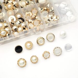 Wiosny 10 Stylish Resin Button Suits Sewing Button for Crafting, Sewing Replacement, Knitting Sweaters Handmade Crafts It's stored in a Plastic Box(11mm＆11.5mm＆12.5mm＆13mm,Black & White & Gold)